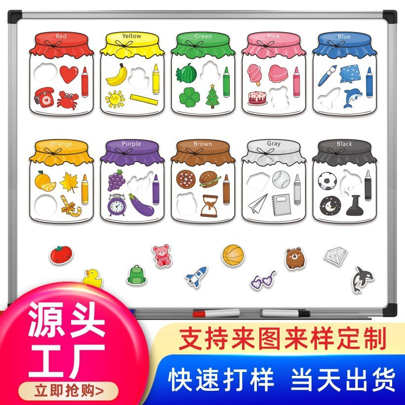Color Recognition Magnetic Sorting Whiteboard Magnet Toy Set with Colorful Sugar Jar for Kids