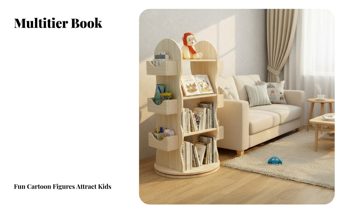 360-Degree Rotation Rotating Book Tower Multi-Tier Design Rotating storage rack Tower Floor-Standing Storage Rack Space Saving for Children, Students, Living Room, Small Spaces, Playroom, Home Office