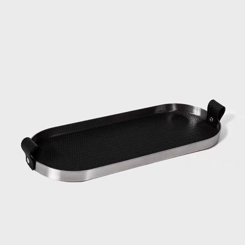 Modern Minimalist Woven Leather Metal Oval Tray