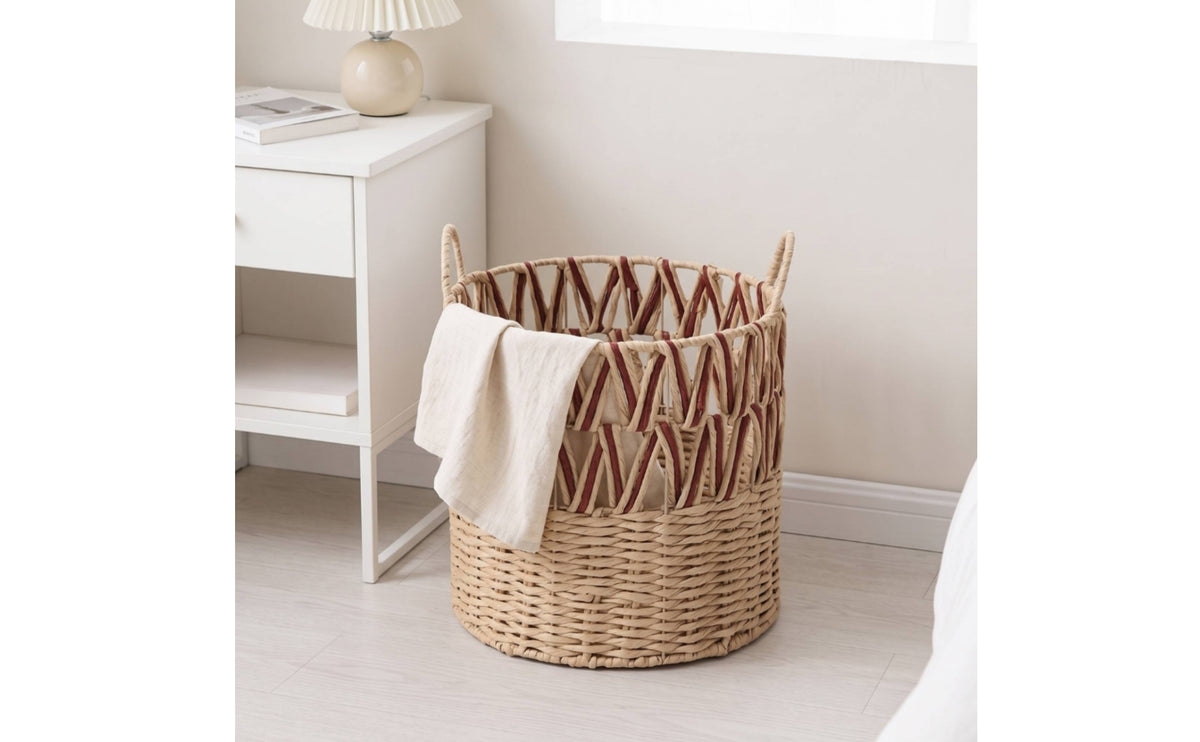 Rattan Storage Basket Handwoven Storage Basket with Handles Breathable for Home Organization