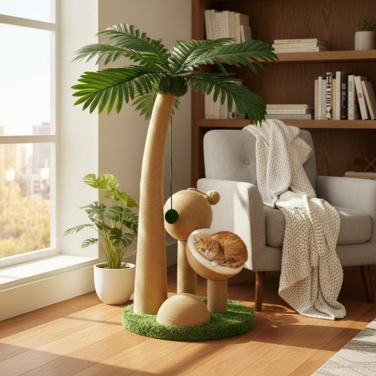Feline Climbing Structure with Condo Sisal Rope Scratching Pole Multi-Level Pet Furniture for Kittens, Small Cats, Apartments, Living Room