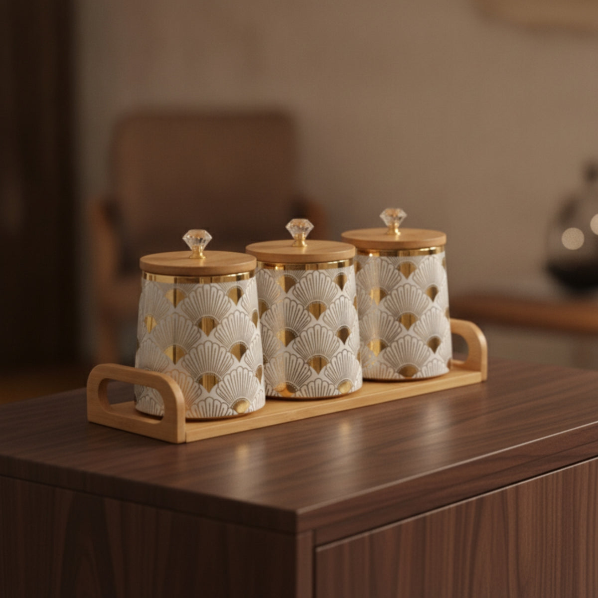 Ceramic spices Jars with Bamboo Lids Gold-Toned Seasoning Jar Stylish Condiment Container for Kitchen