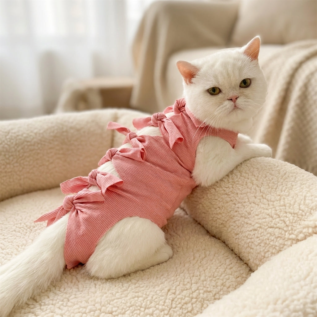 Post Surgery Cat Suit with High Neck, Cartoon Post-Operative Cat Wear, Snap Buttons Recovery and Weaning Suit, Anti-Licking Animal Guard