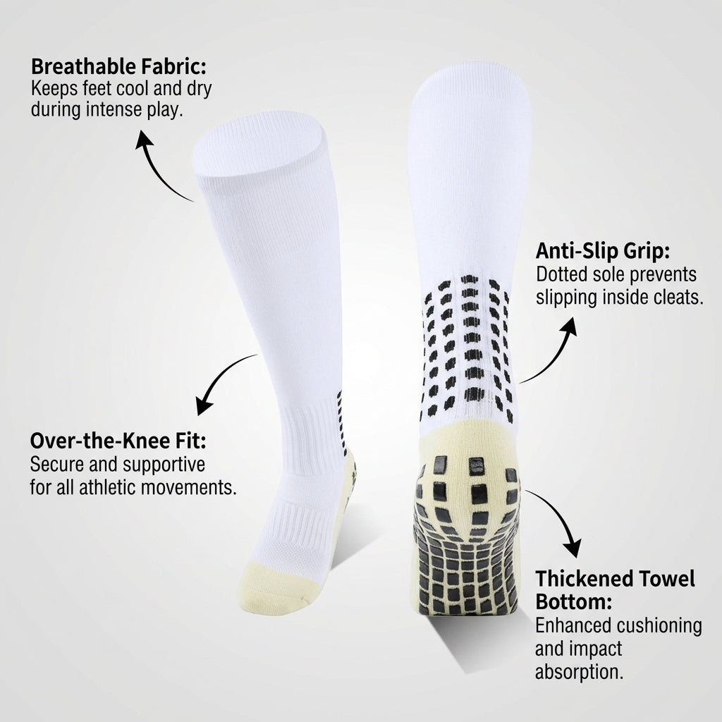 Non Slip Football Socks with Anti-Slip, Long Sports for Training, Breathable Athletic with Terry Cushioning, Over Rugby