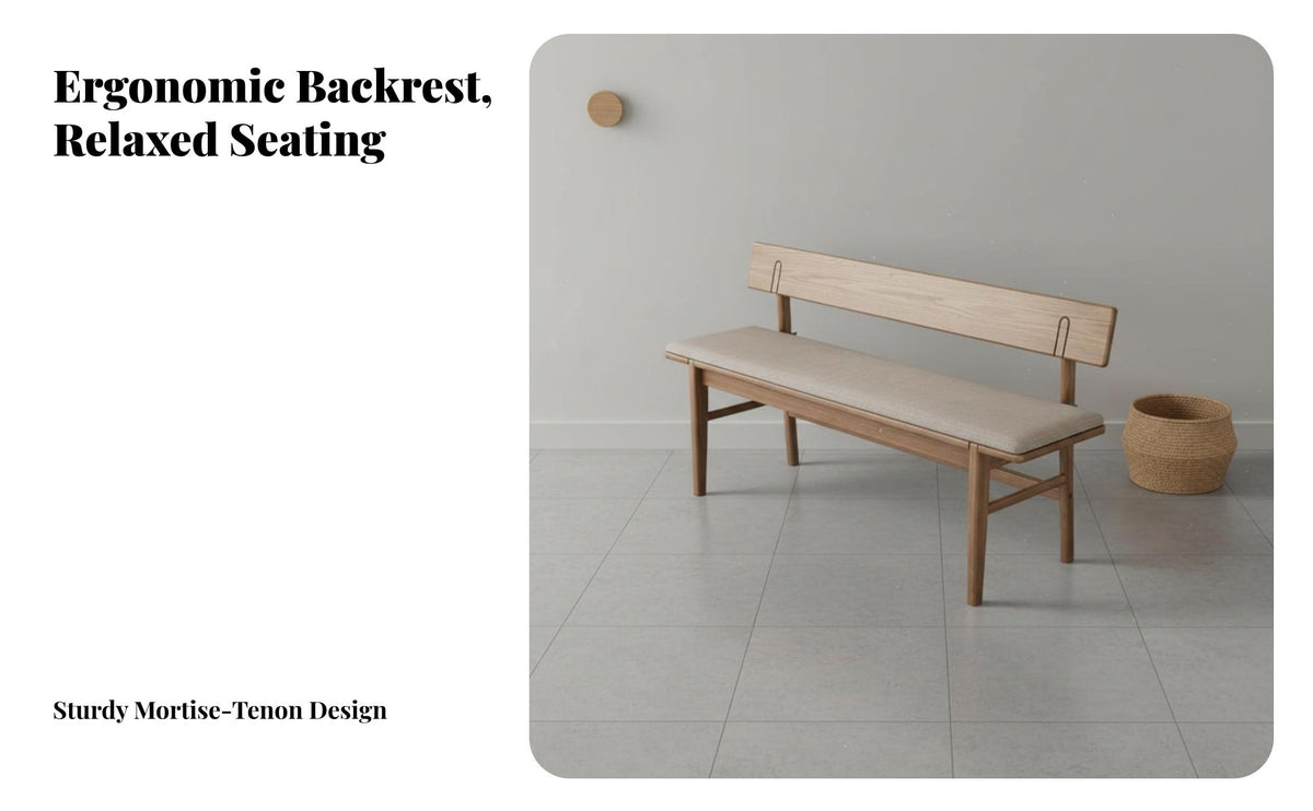 Solid Wood Construction Long Bench with Backrest Nordic Design Indoor Seating Multi-Purpose Household Furniture Rustic Charm for Families, Homeowners, Interior Decorators, Dining Room, Bedroom, Hallway, Study