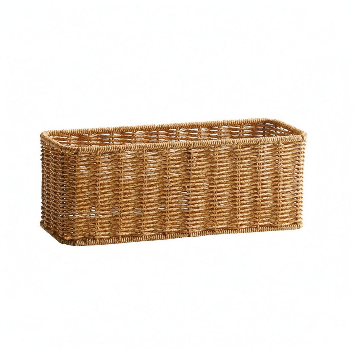 Faux Rattan Basket Water-Resistant Resistant Woven Basket Decorative Open Top Organizer Bin for Countertop, Washroom, Dressing Table