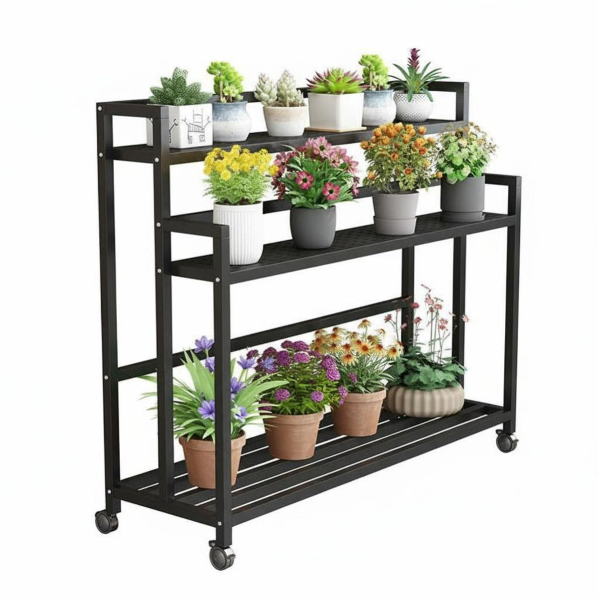 Multitier Rolling plant Rack With casters Mobile Ladder Planter Shelf sturdy Easy to Assemble for Apartment Dwellers, Patio