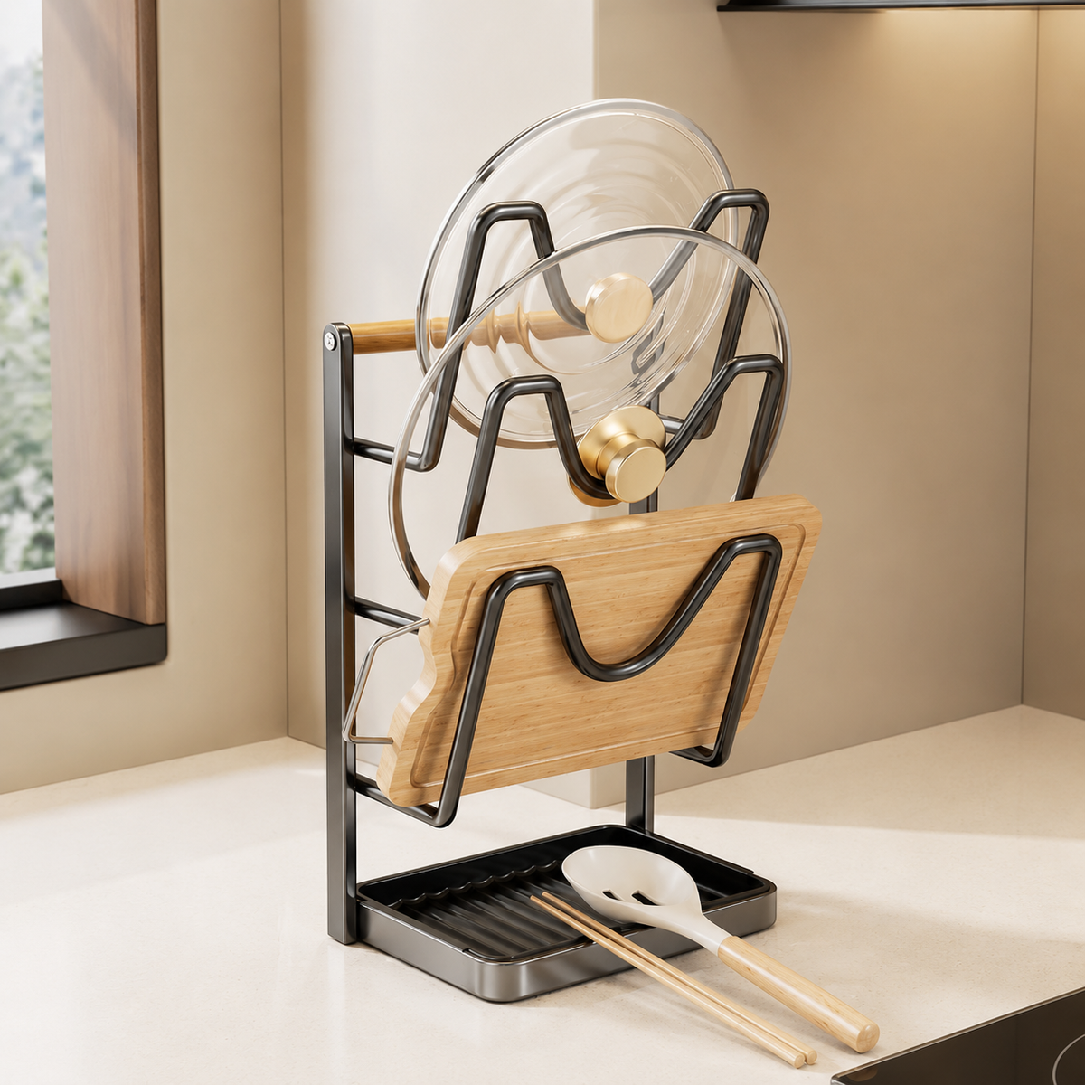 pot lid and cutting board rack