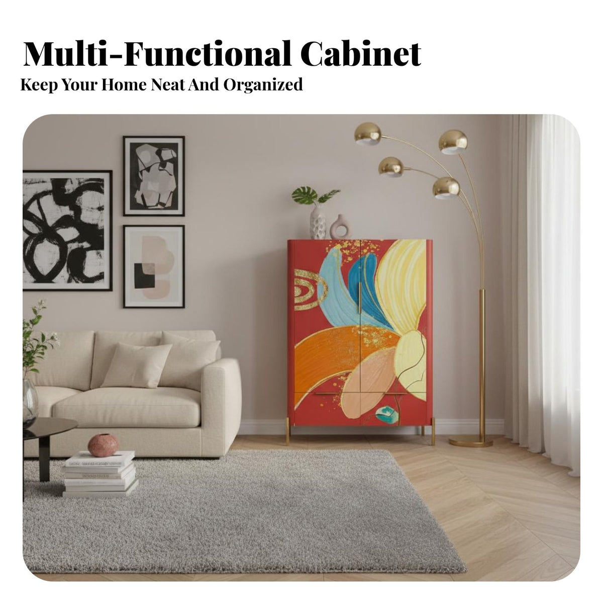 Modern Minimalist Design unattachedstanding Unit with Doors and Drawers snowy Finish book storage unit Easy to Clean Display Cabinet for Book Lovers, Homeowners, Study Room, Home Office, Bedroom, Hallway