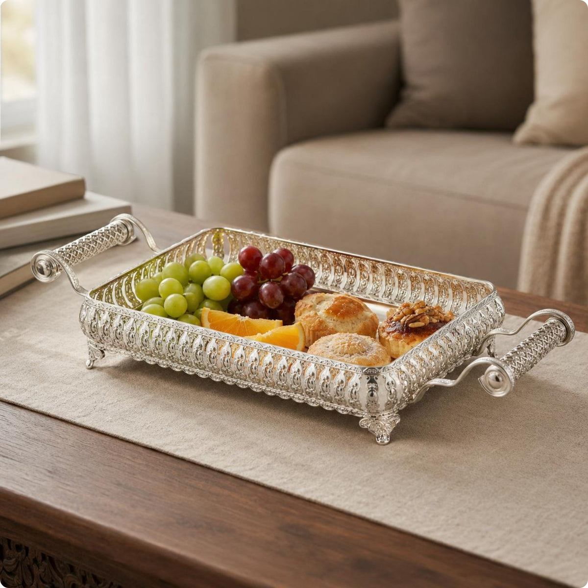 Metal Serving Tray Silver Rectangular Serving Tray Easy to Clean