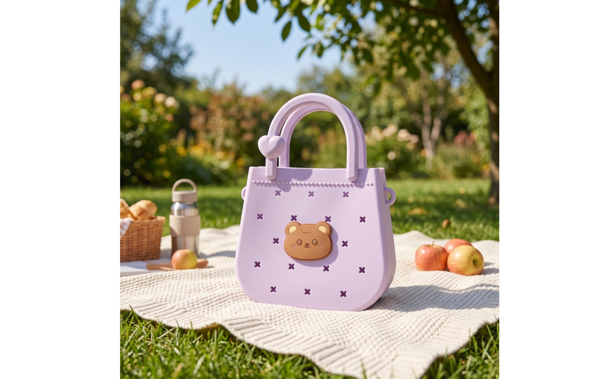 Compact Silicone Bag with Heart Accent Matte Perforated Bag Lightweight Handbag Easy to Clean for Girls, Kids, Beach, Travel