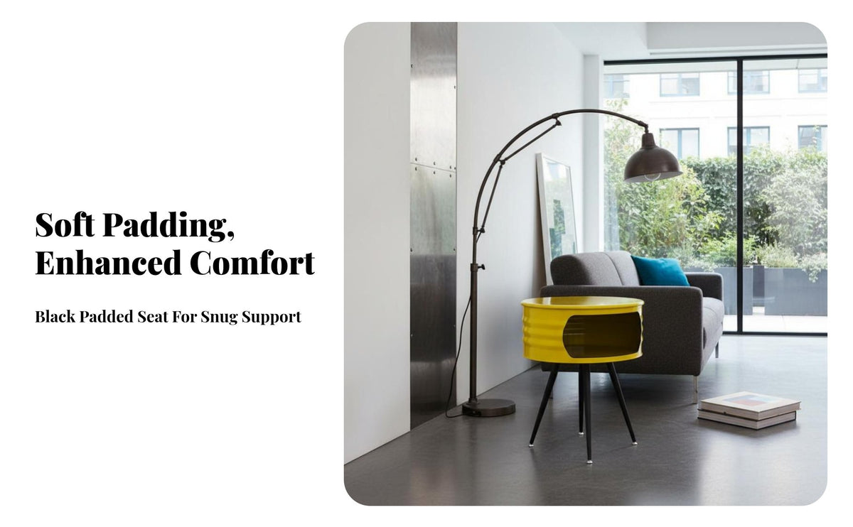 Retro atmosphere Oil Drum Sofa and Table Set Upcycled Design Mechanical aesthetic Seating Padded Seat Cafe Booth striking hues for Bar Owners, Restaurateurs, Interior Designers, Karaoke Rooms, Cafes, Restaurants, Lounge Areas