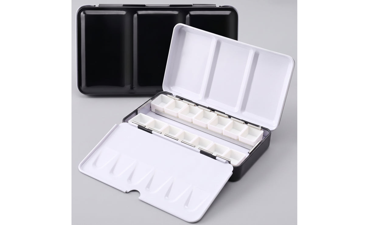 Paint Box with 14 Compartments Compact Watercolor Tin with Insert Portable Metal Paint Case for Hobbyists, Students, Travel, Sketching, Plein Air