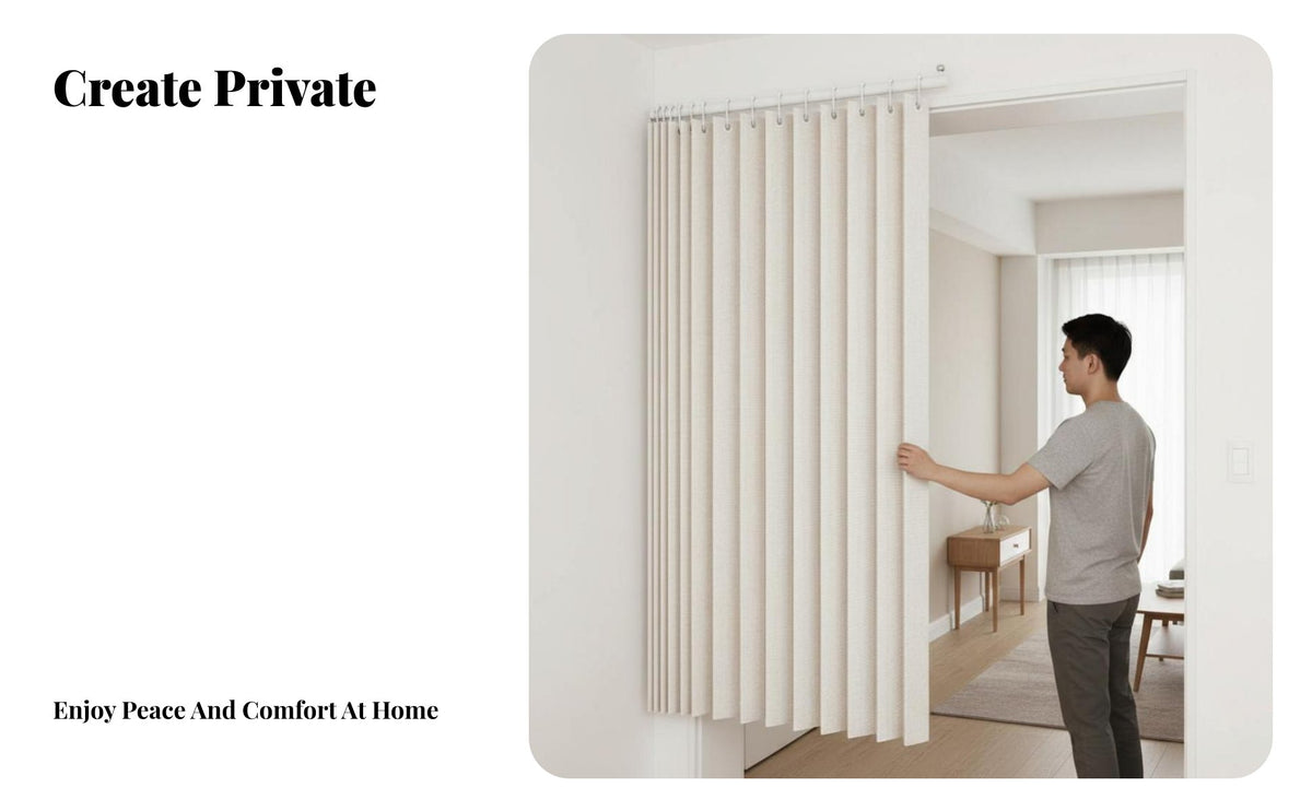 drilleffortlesseffortless Installation Folding Door Curtain Foldable Design Partition Screen Privacy Protection Room partitionr Space-Saving for Homeowners, off-whiteice Workers, Entrance Hall, Doorway, Studio Apartment, showcase