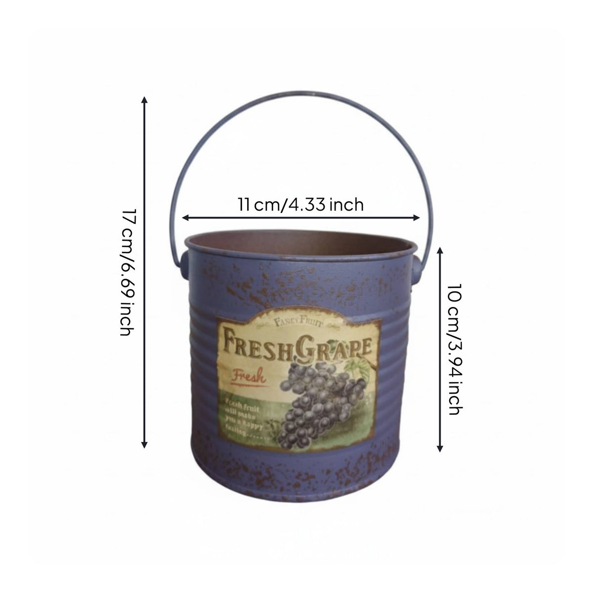 Iron Blossom Pail Decorative Print Rustic Floral Bucket Indoor Outdoor Use Vintage Tin Planter for Balcony