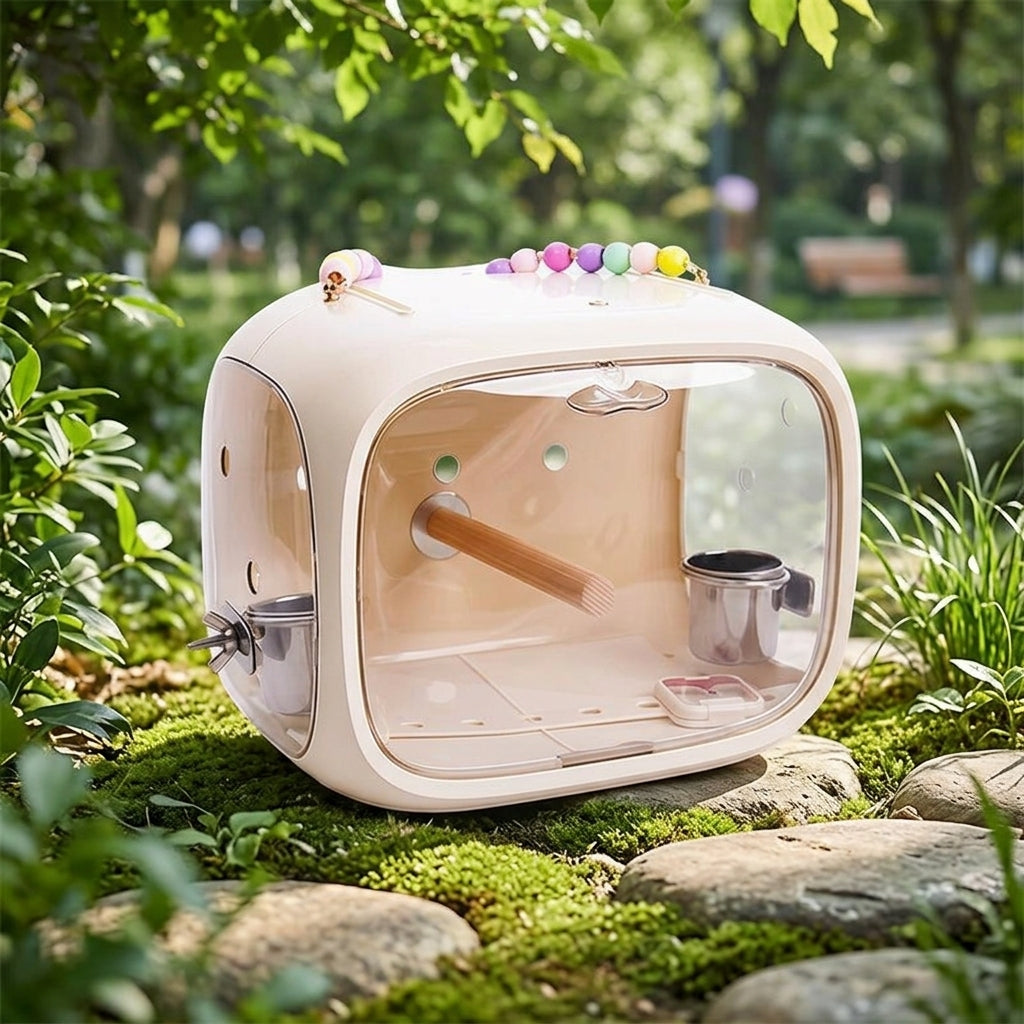 Portable Acrylic Bird Cage with 4-Side Visibility, Outdoor Bird Cage Travel Cage with Removable Tray for Adult Bird Parrot Travel, 22.3cm Size