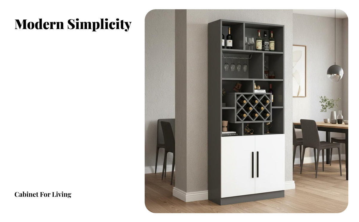 Versatile Wine Rack Cabinet Large Capacity Wine Bar Cabinet with Storage Glass Holder Household Furniture Sturdy Construction for Home Entertainers, Homeowners, Adults, Living Room, Kitchen, Entryway, Party