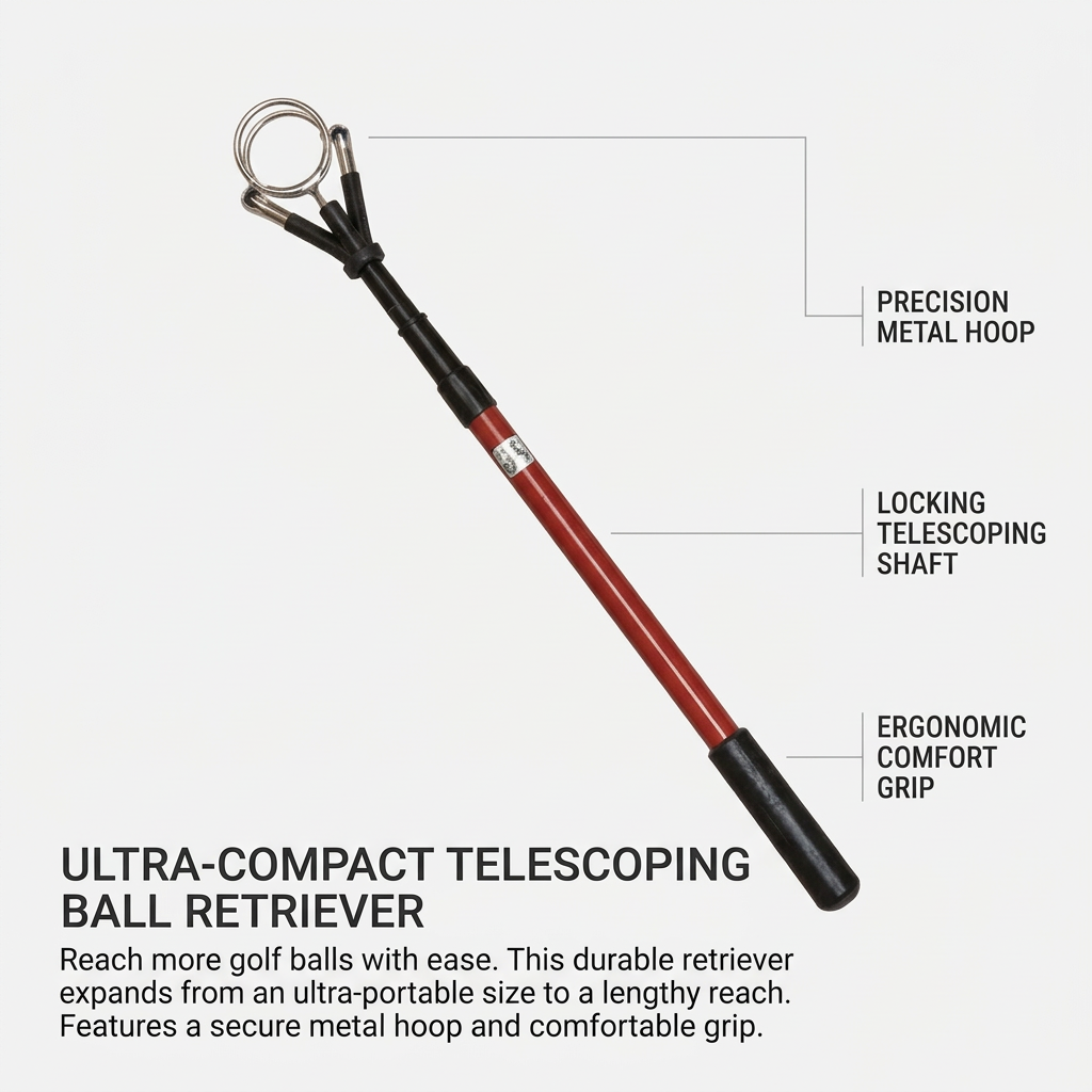 Golf Ball Retriever Telescopic Aluminum, Adjustable Length Golf Ball Picker for Water Hazard & Rough Terrain, Portable Golf Collector Tool