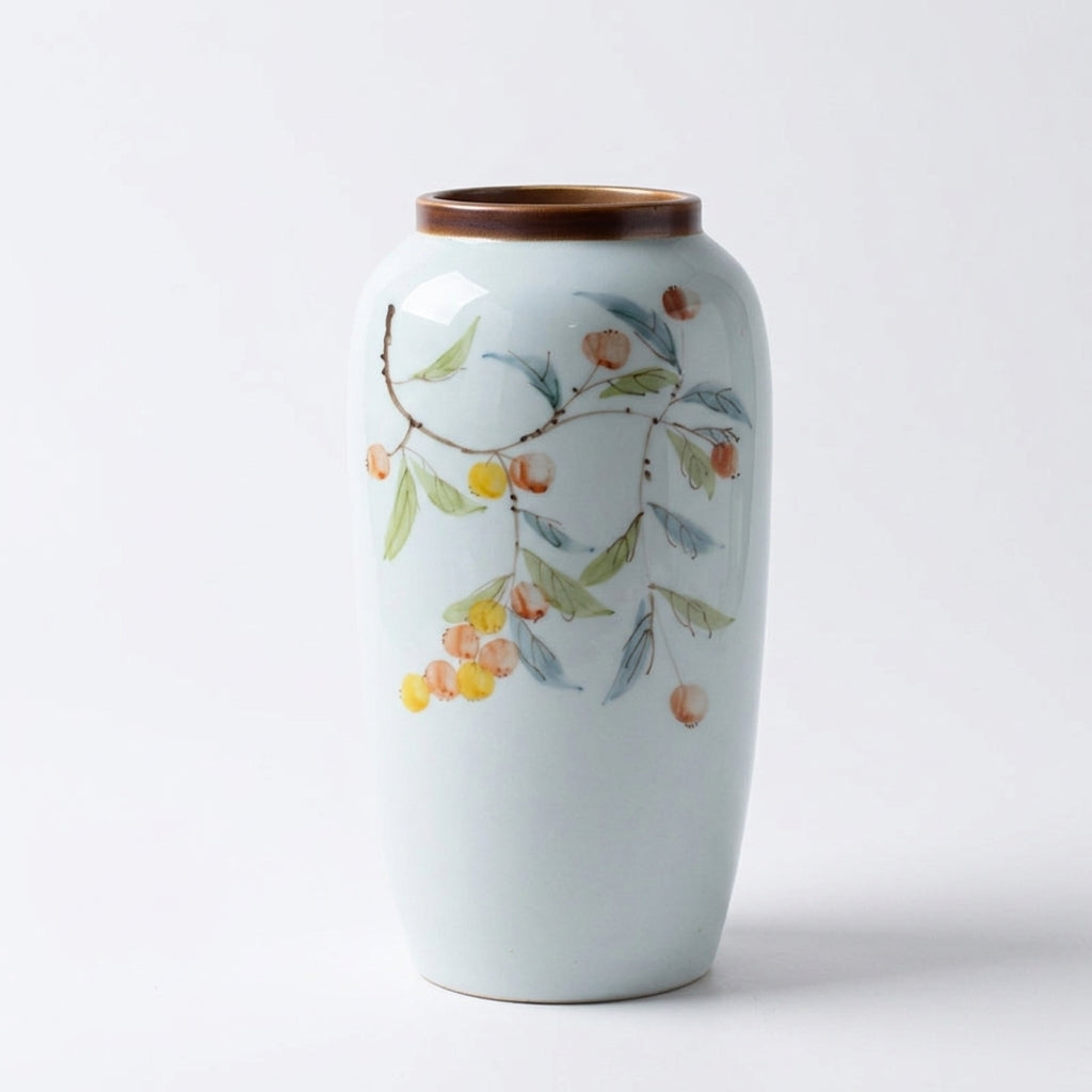 Hand-Painted Ceramic Vase, Pastoral Style