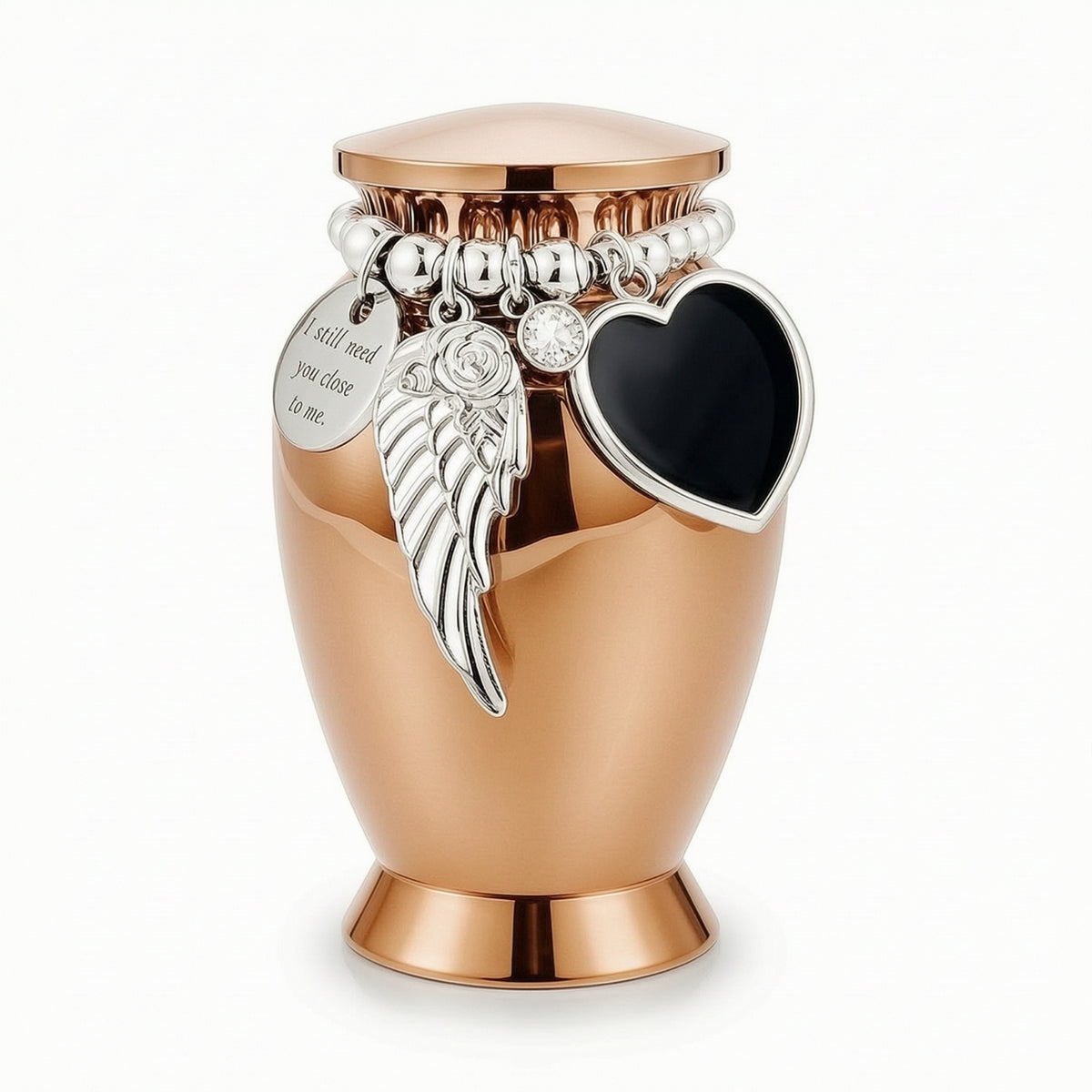 Personalized Keepsake Urn with Photo Pendant Polished Miniature Urn with Charms Metal Ash Holder Compact for Grieving Families