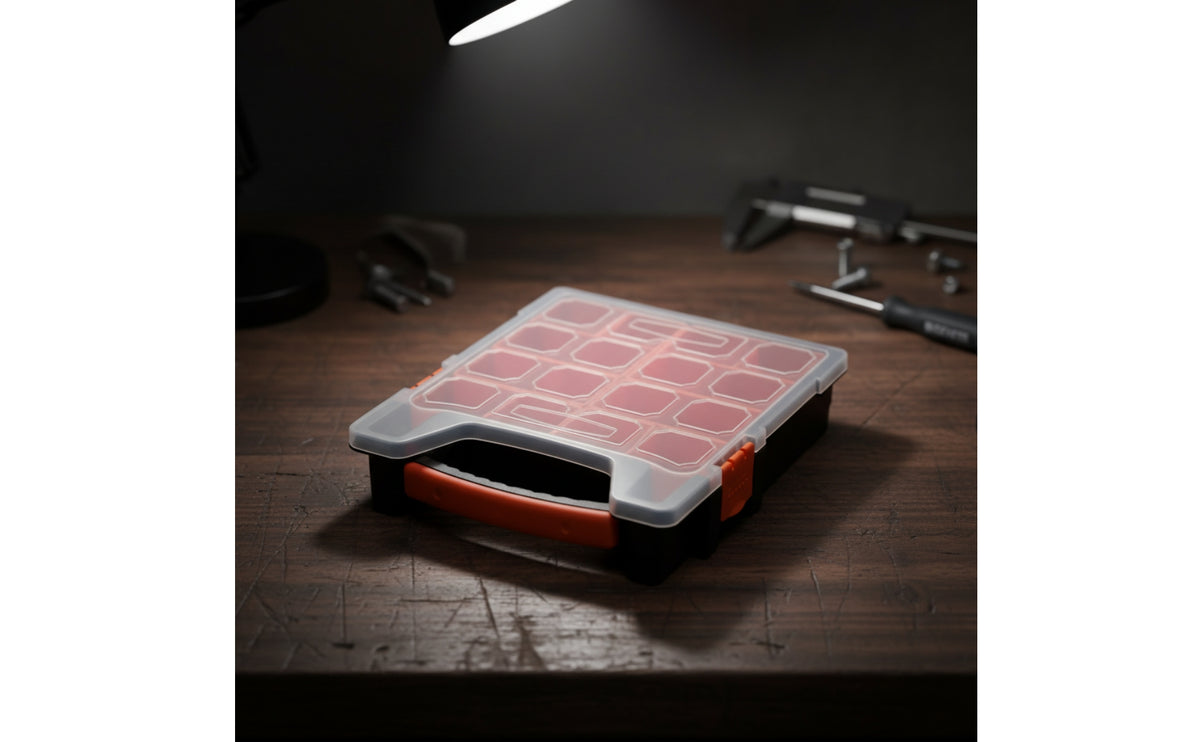 Parts Organizer with Transparent Lid | Portable, Hand-Held, Compartment Box with Handle, for Workshop