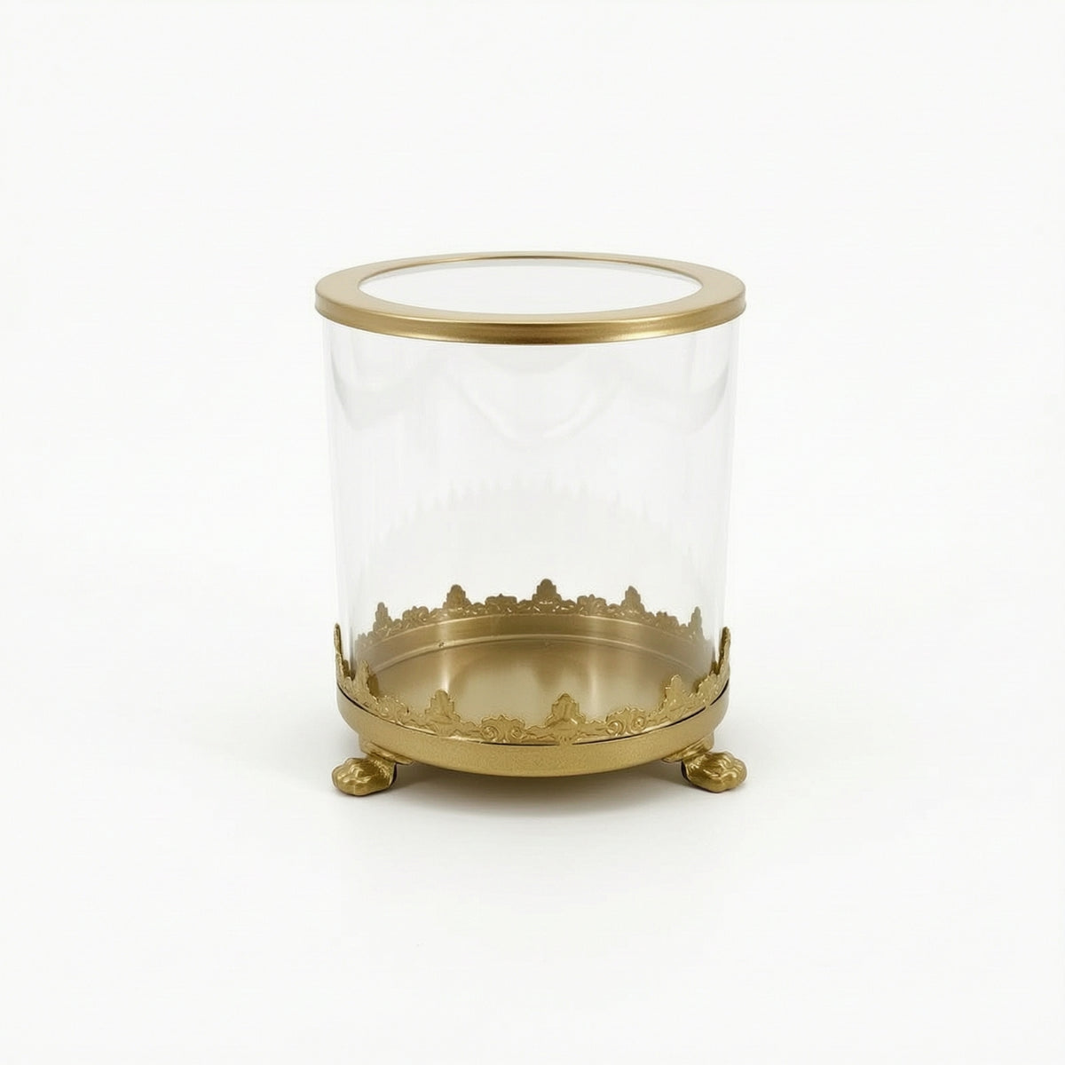Glass Holder with Claw Feet Embossed Decorative Container for Vanity, Dresser
