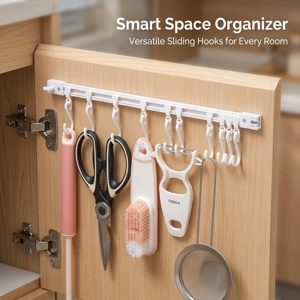 Cabinet Sliding Rail Organizer for Bedroom and Kitchen Storage, Space Saving No Drill S Hook with Removable Wall