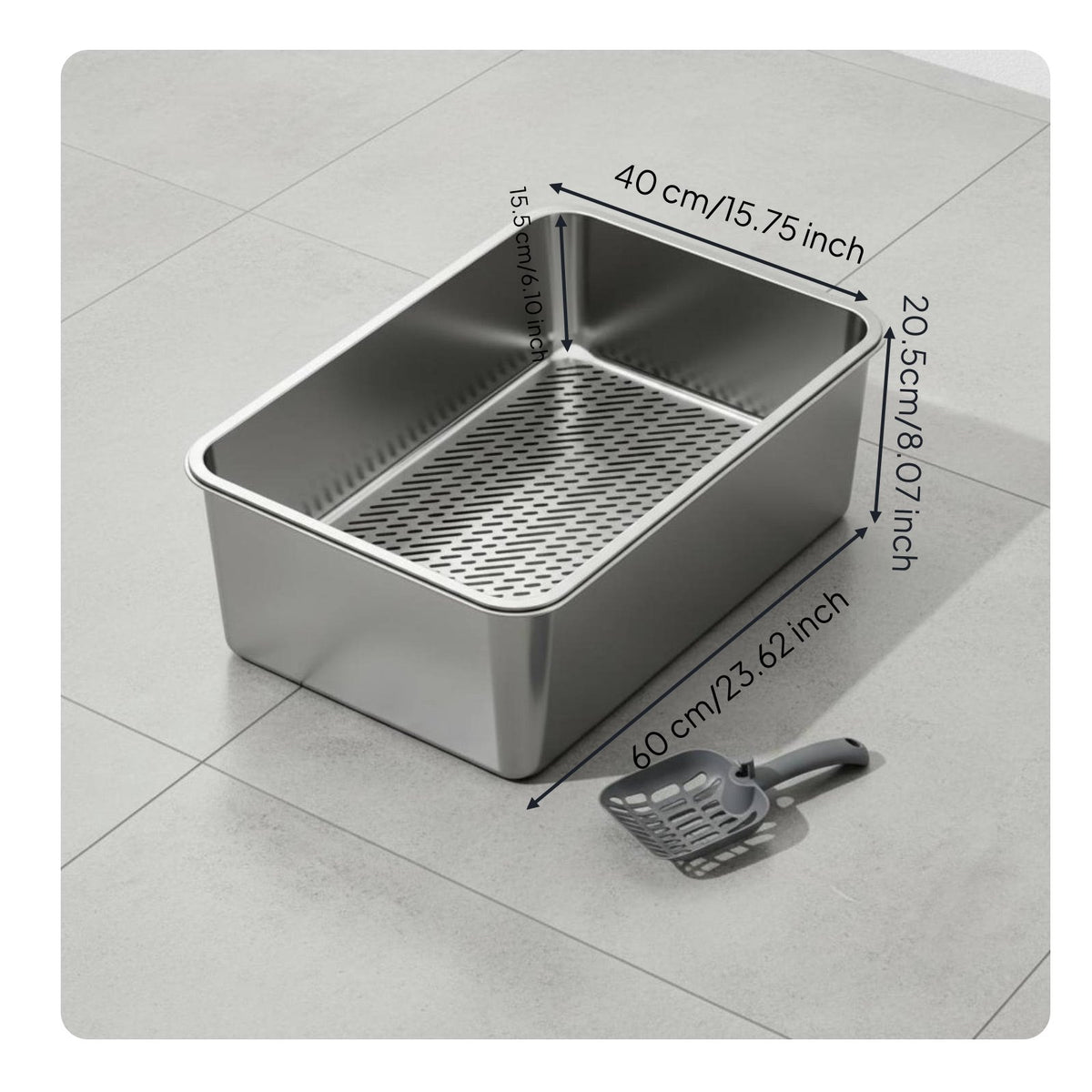 Stainless Steel Sifting Litter Box Long-Lasting Metal Cat Potty Scratch