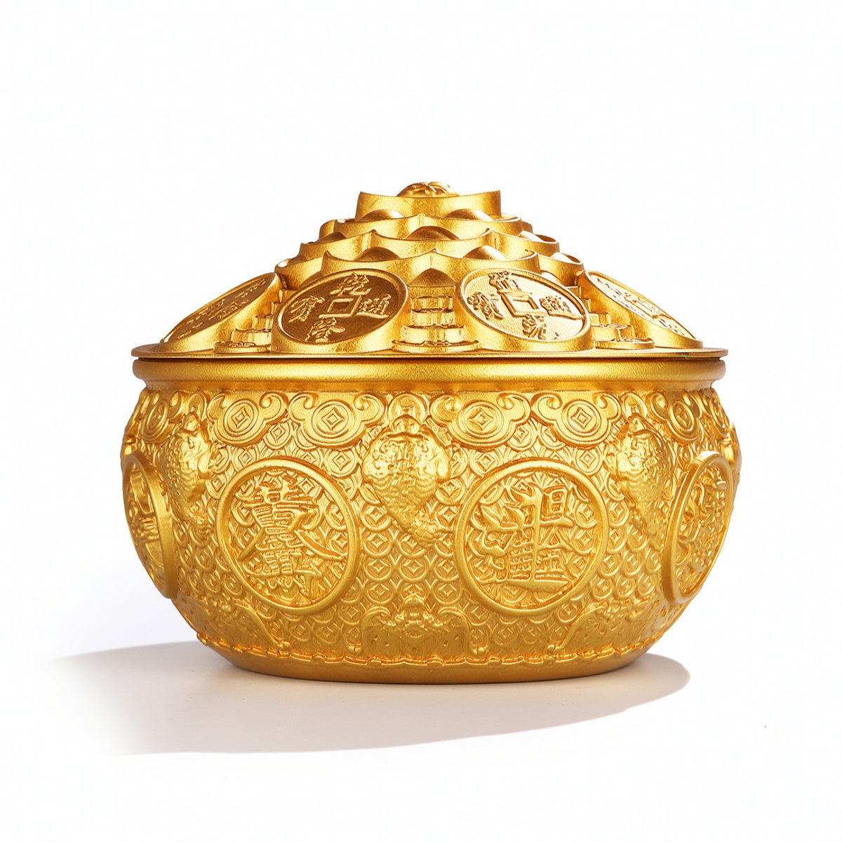 Lidded Treasure Bowl Golden-Hued Basin Decorative for Office