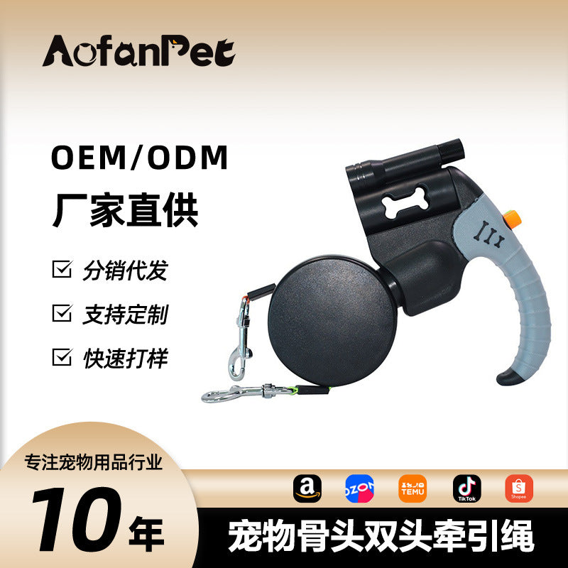 Retractable Dual-Head Dog Leash Anti-Tangle with ABS Handle