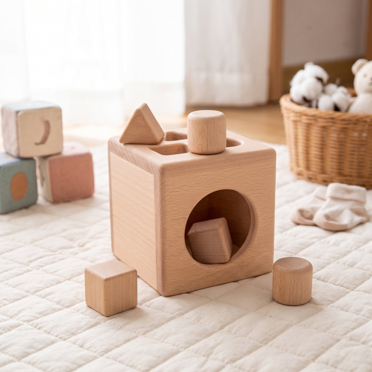 Natural Wood Shape Sorting Cube Developmental Shape Sorter Cube Screenunplugged Sorting Box Classic for Classroom