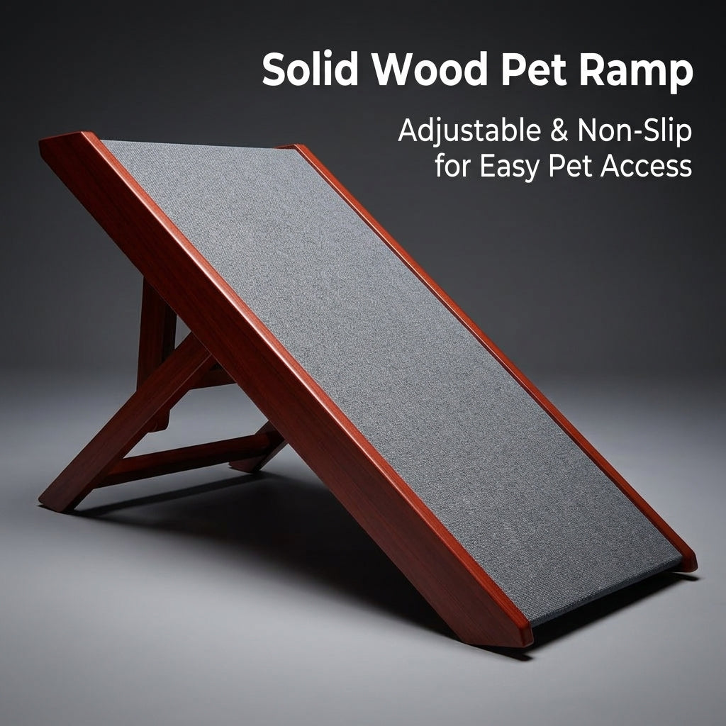 Dog Ramp with Adjustable Height for Small and Pets, Solid Wood Pet Steps for Sofa and Bed Access, Non-Slip Surface
