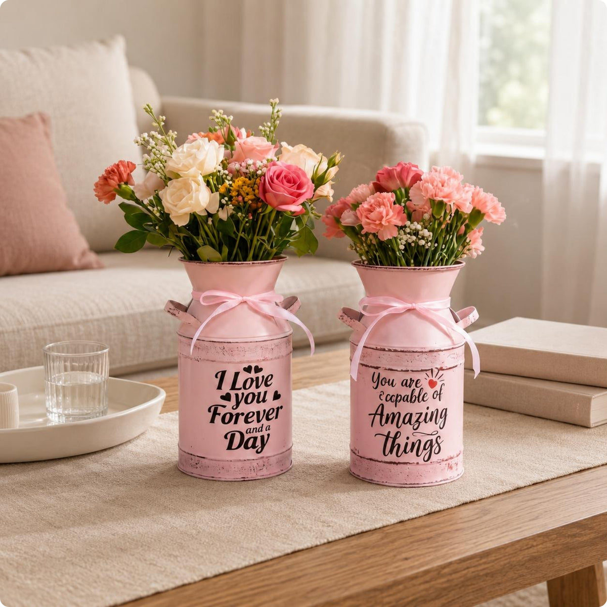 Pink Iron Vase Distressed Finish Vintage Style Vase Flared Top for Dining Table