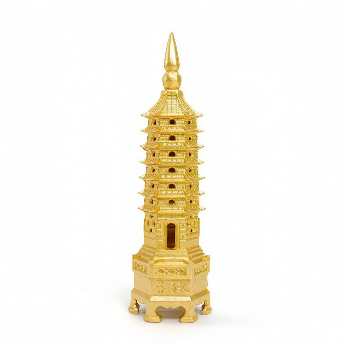 Wenchang Pagoda Gold-Colored Pagoda Ornament Hexagonal for Desk, Home Altar