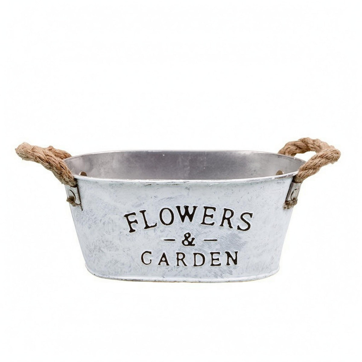Oval Flower Bucket Vintage Distressed Metal Planter Open-Top