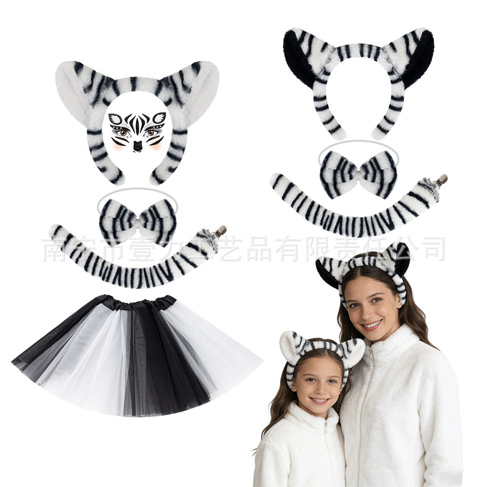Plush Zebra Print Headband, Black and White Striped, Unisex