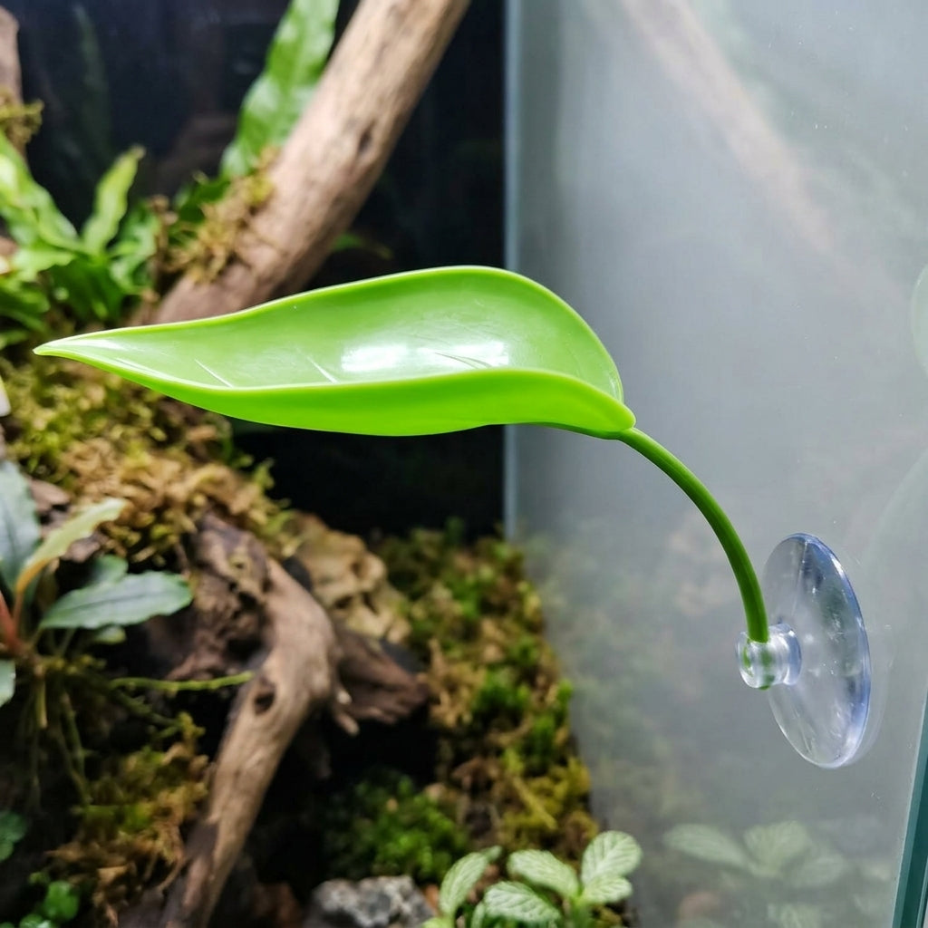 Realistic Oval Foliage Basking Ledge for Climbing Reptiles, Water-resistant Habitat with 5cm Suction Cup, Resting Spot for Tree Frogs and Reptiles