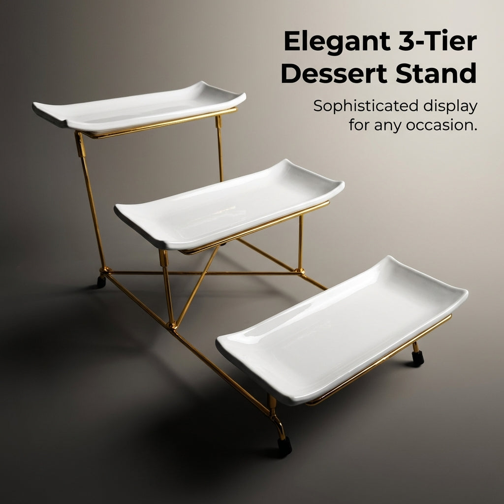 Foldable Metal Cake Stand, 3 Tier Dessert Stand for Parties, Afternoon Tea Serving Plate, Cupcake Display Stand, Reusable Cake Stand
