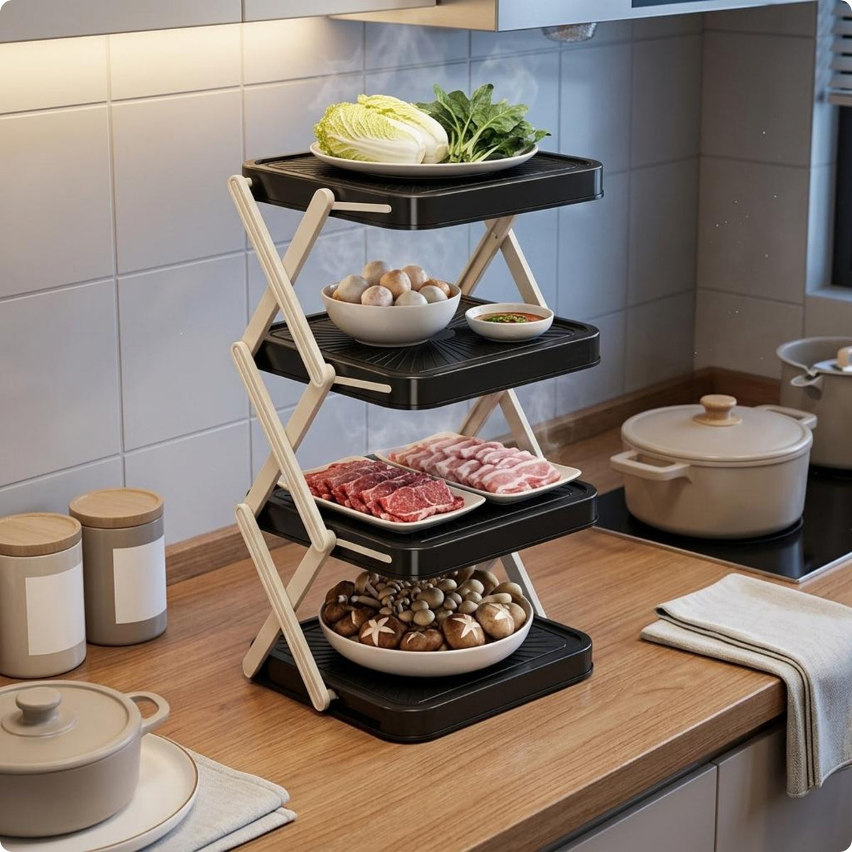 Foldable Prep Rack Triangular Frame Collapsible Tray Stand Rounded Corners