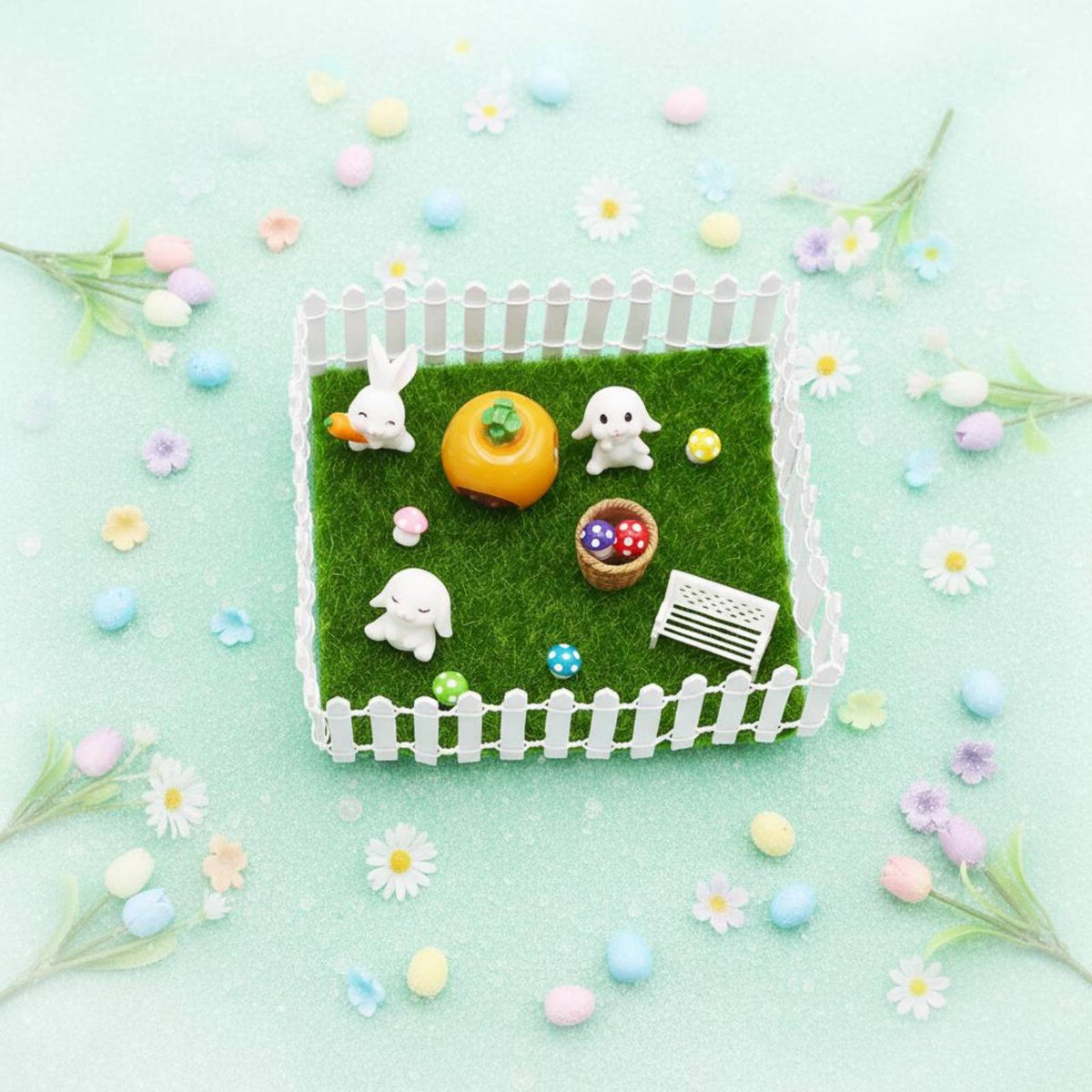 Dollhouse Easter Decoration Set Cute Design Easter Hare Garden Kit Miniature Hare Garden Kit Perfect Gift for Children