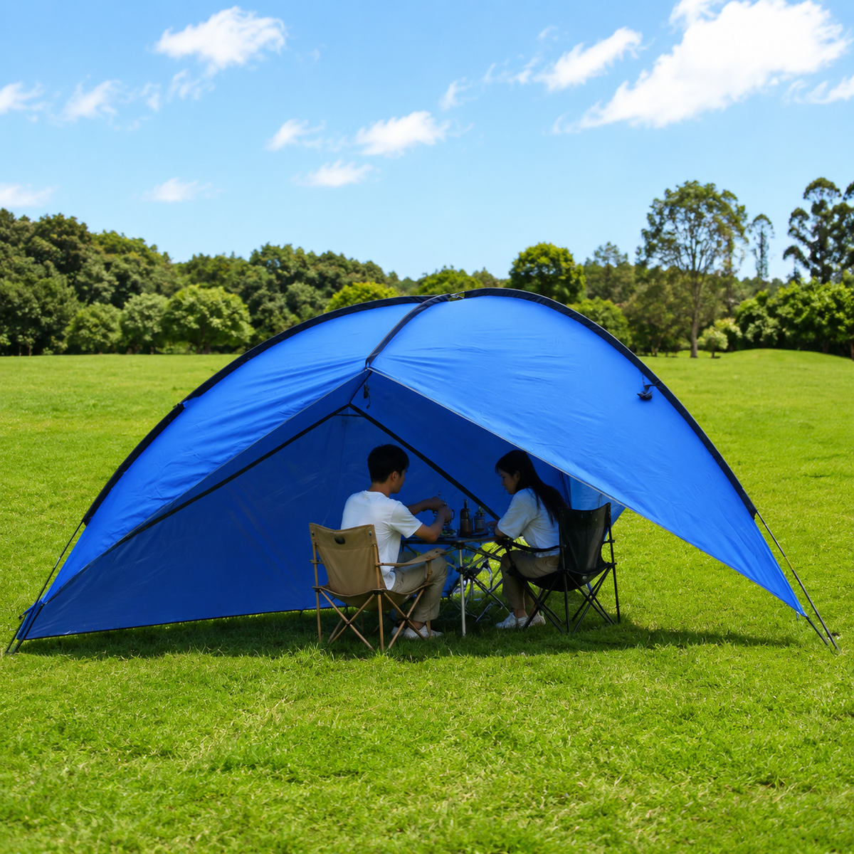 Blue Triangle Tarpaulin 480x480x200cm, Polyester Tarpaulin 2000mm Waterproof, Camping Tarp for Bushcraft & Outdoor Shelter