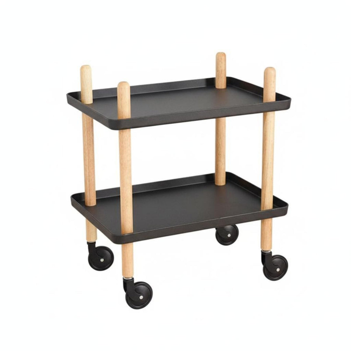 2-Tier Rolling Organizer Multifunctional Wheeled Side Table 360° Swivel Wheels