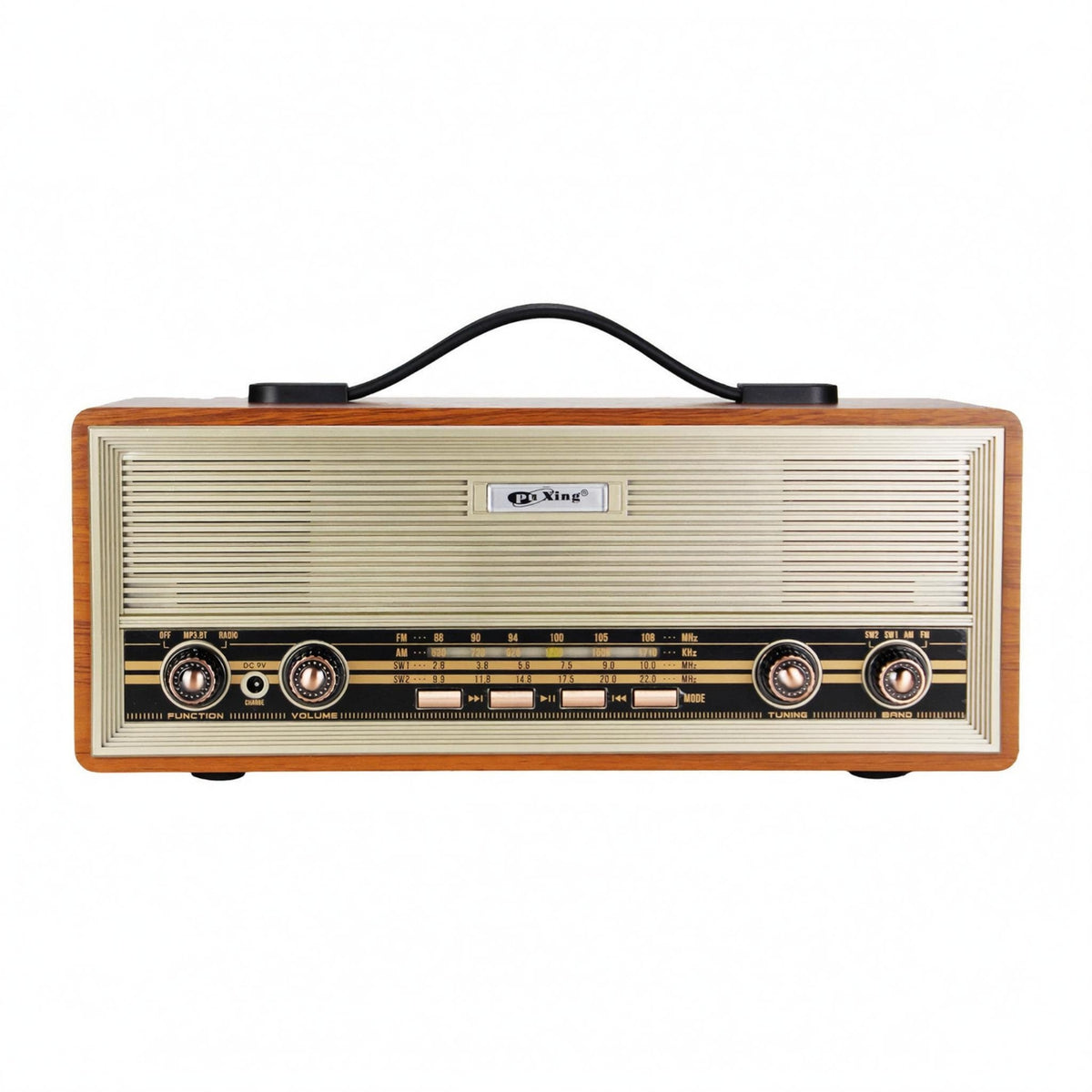 Front Grille Retro Wooden Bluetooth Radio Speaker Control Knobs Portable Wooden Radio Speaker Push Buttons