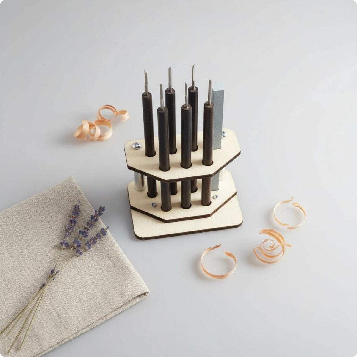 Wooden Carving Tool Rack Round Slots Carving tools Rack Metal Fasteners Storage