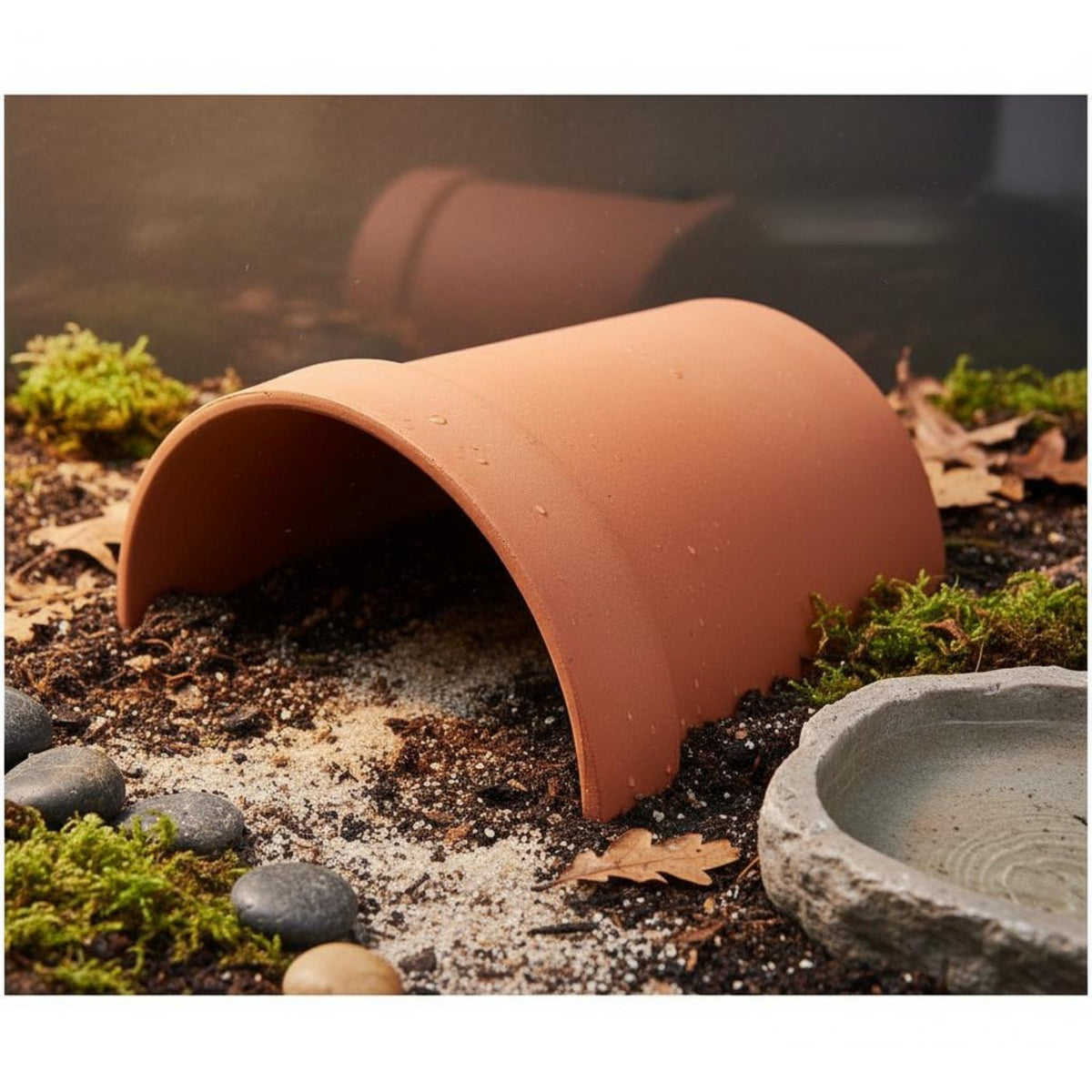 Tortoise Cave Hide Sturdy Clay Amphibious Creature Basking Cave Natural Look