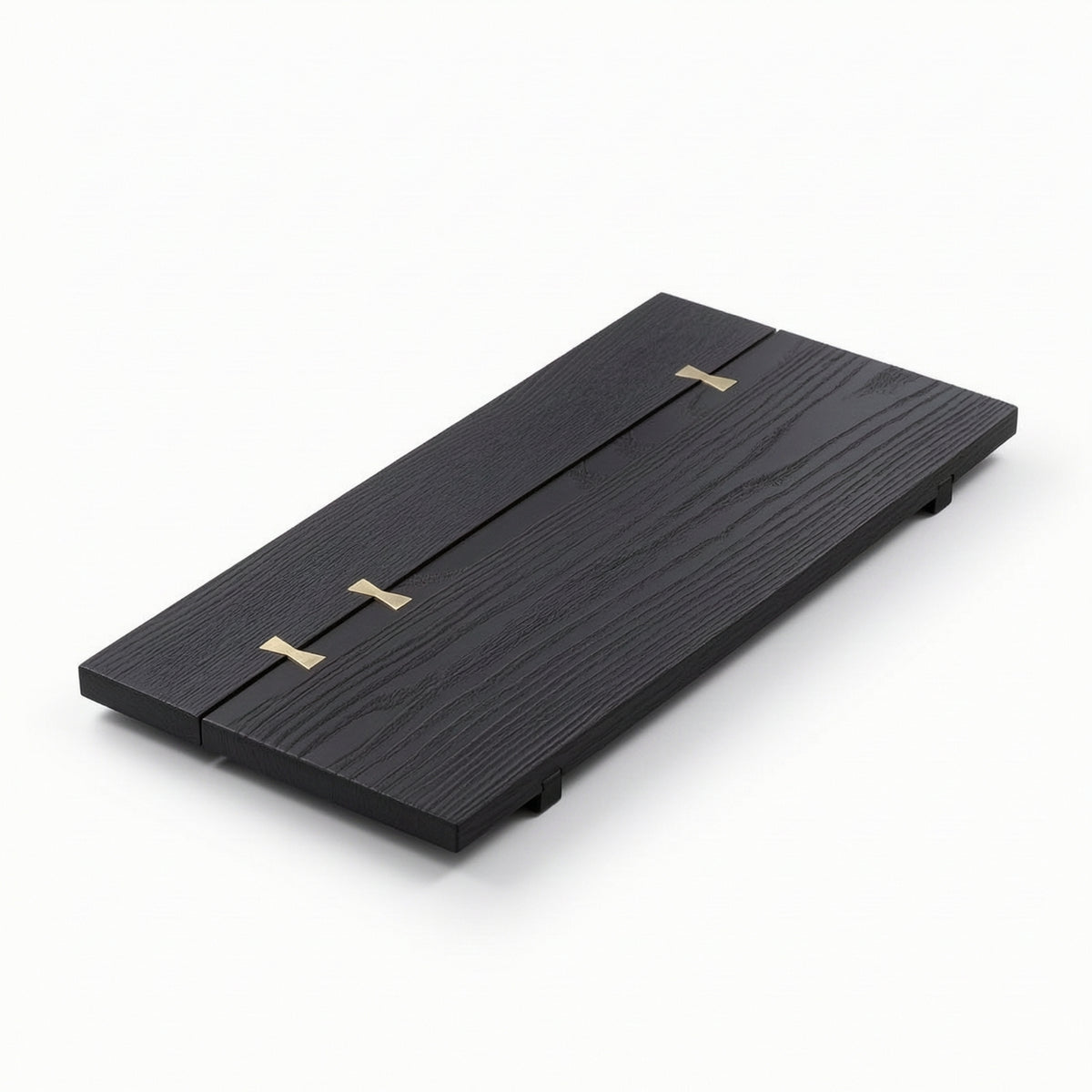 Wood Tea Tray with Brass Accents Artisanal Rectangular Tea Board Low-Silhouette