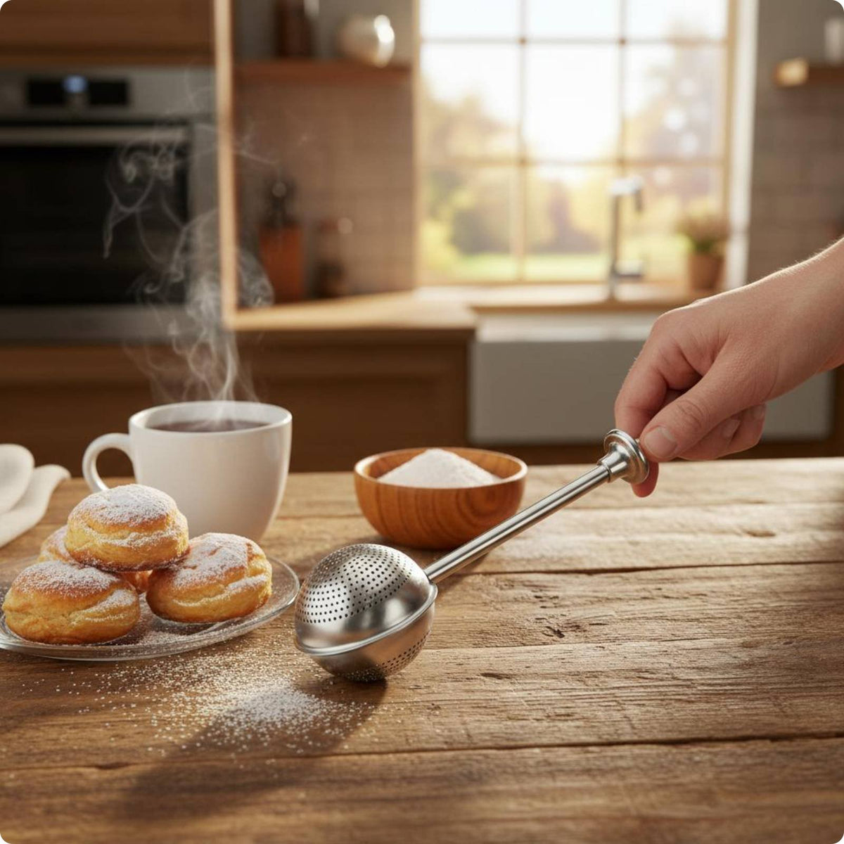 Sugar Shaker Duster Telescopic Handle Press Type Tea Filter Single-Hand Hand