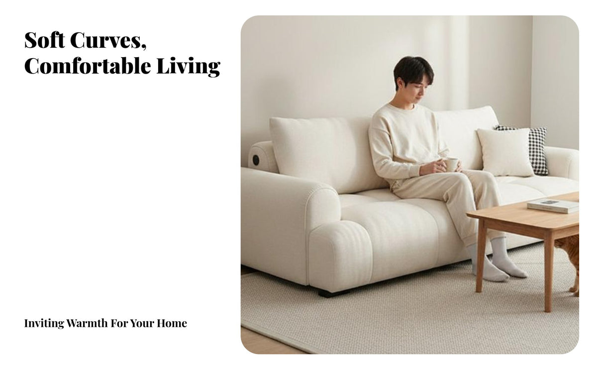 Scratch-Resistant Tufted Block Sofa Solid Wood Frame Living Room Furniture Skin-Friendly Couch Breathable Textile for Apartment Dwellers, Pet Owners, Young Adults, Bedroom
