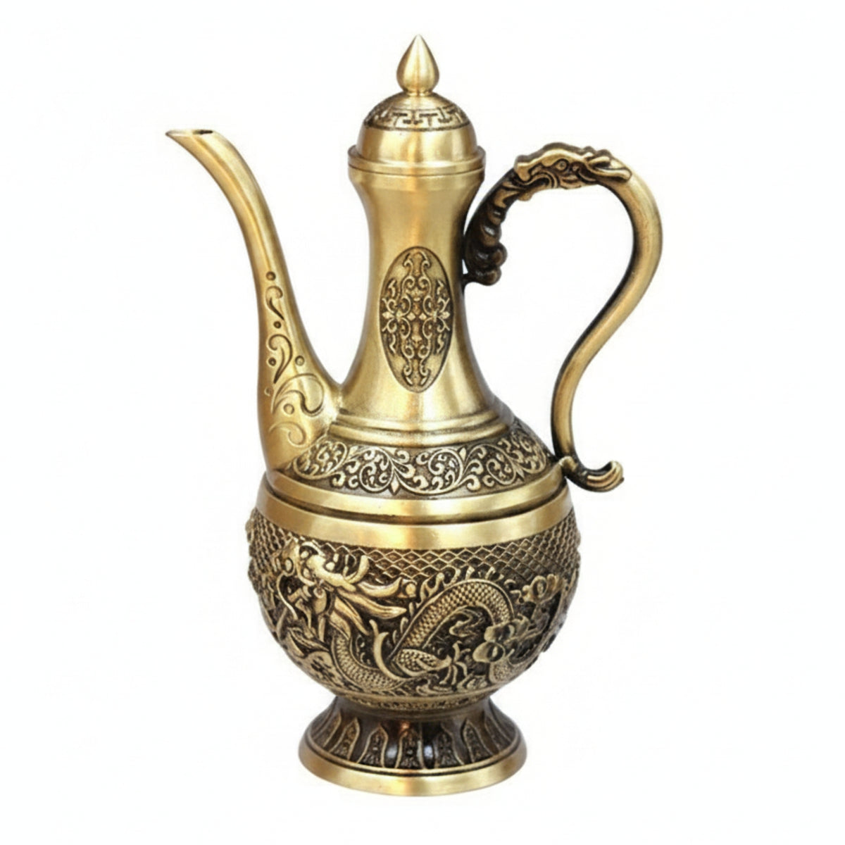 Beverage Ewer Ornament Brass-Colored Pitcher Embossed for Display Shelf