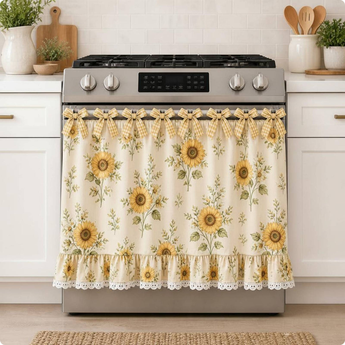 Farmhouse Oven Skirt Cotton Blend Oven Door Curtain Handmade Look for Kitchen